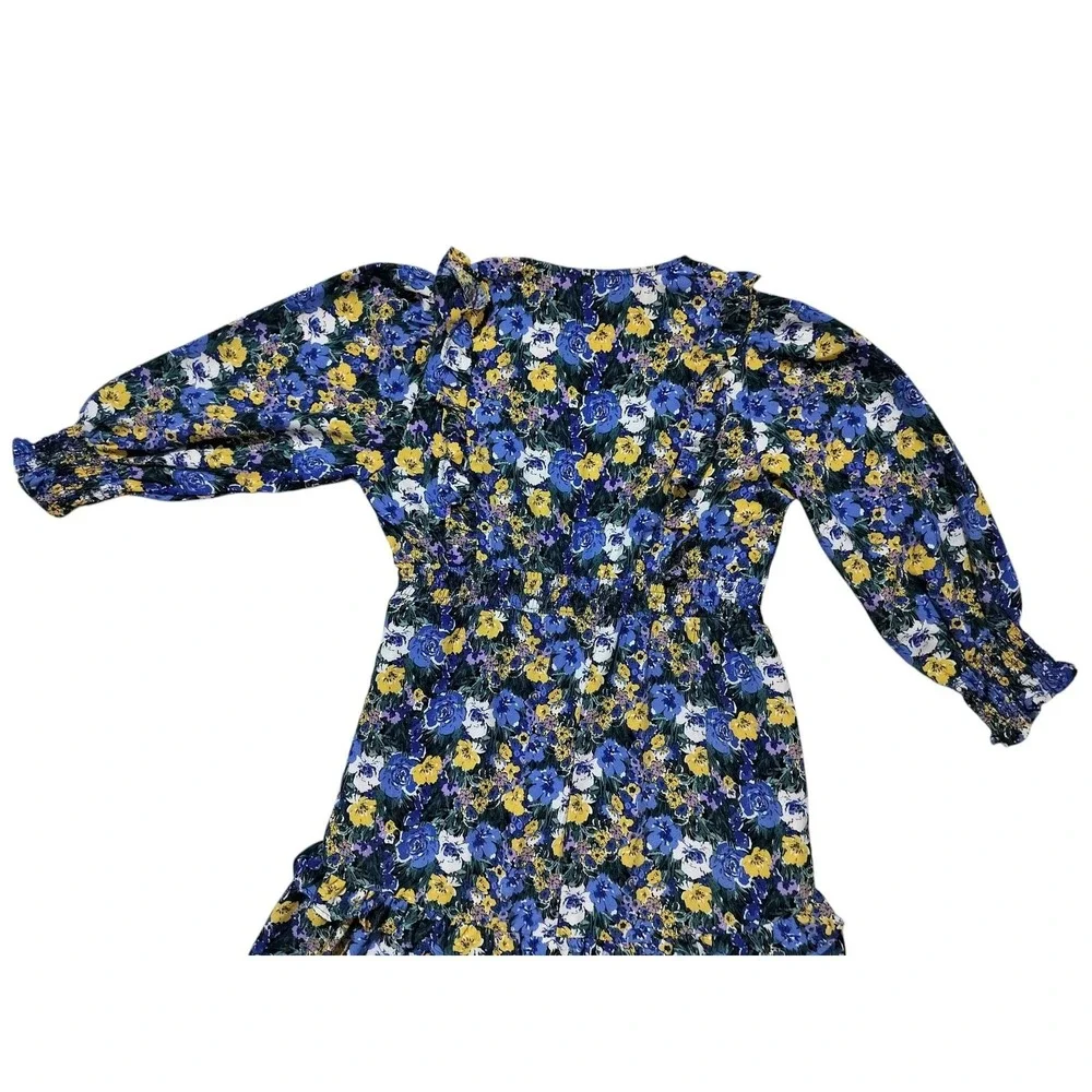 Code x Mode Women's‎ Blue Yellow Ruffle Tiered Floral Casual Maxi Dress Size S